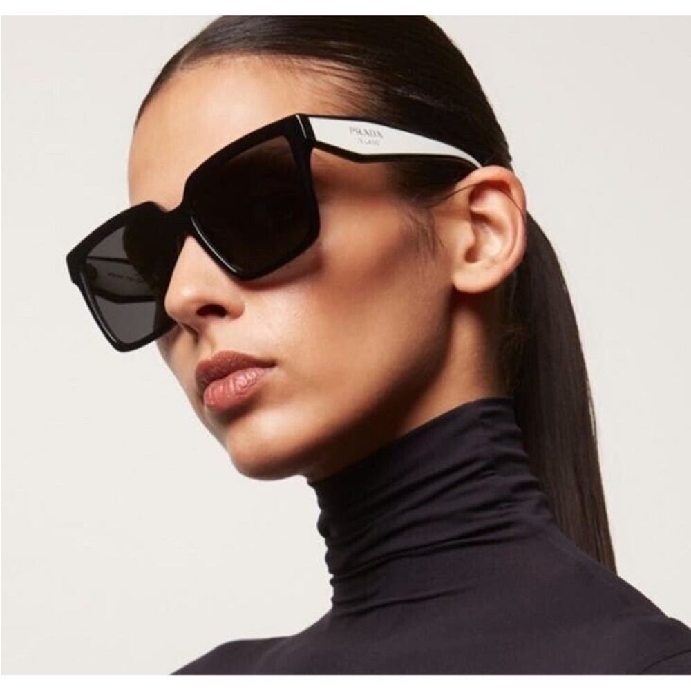 Prada Black and White Oversized Cat-Eye Sunglasses